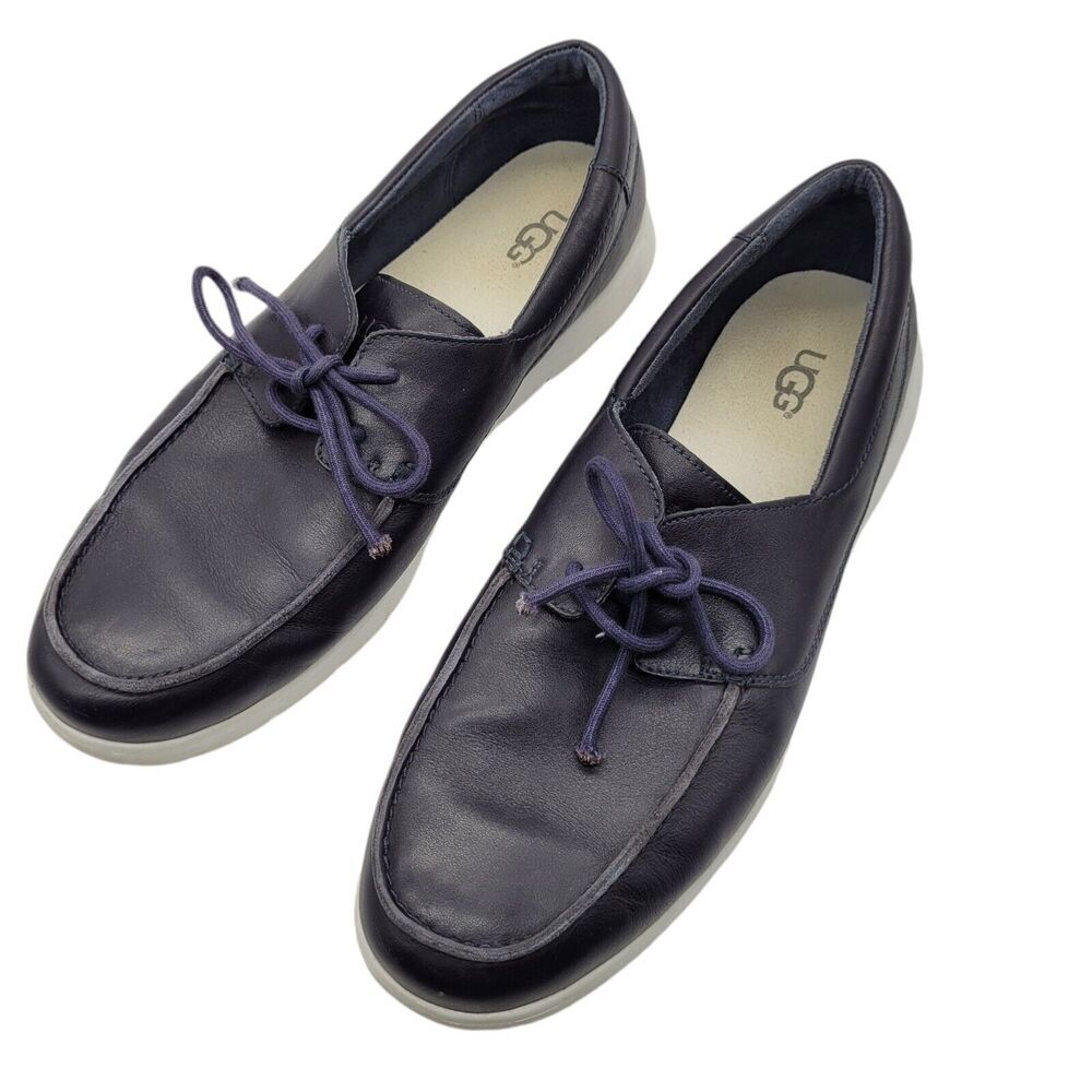 UGG mens Catton Leather Navy blue Boat Shoes loafers Size 13 slip on casual